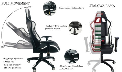 Fotel obrotowy gamingowy GTR WHITE XL Fotel obrotowy gamingowy GTR WHITE XL