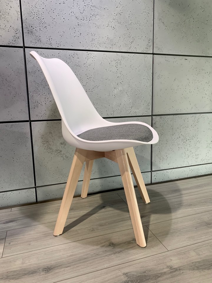 Krzesło skandynawskie MONZA WHITE - Grey Fabric II