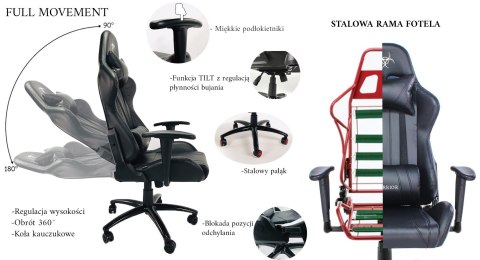 Fotel obrotowy gamingowy WARRIOR RED PRO-XL Fotel obrotowy gamingowy WARRIOR RED PRO-XL