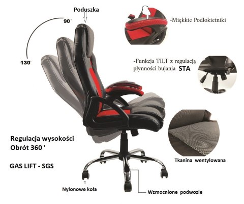 Fotel obrotowy do biurka CARRERA M ST RED FABRIC Fotel obrotowy do biurka CARRERA M ST RED FABRIC