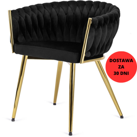 Krzesło plecione Lugano fotel TRECCIA BLACK VELVET GOLD