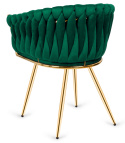 Krzesło plecione Lugano fotel TRECCIA GREEN VELVET GOLD