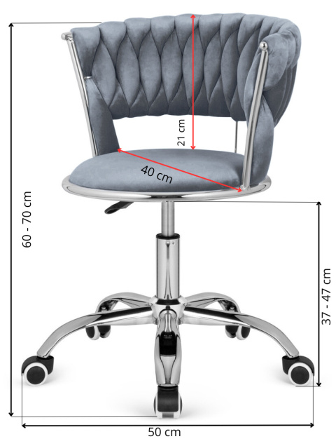 Krzesło obrotowe warkocz TRECCIA OFFICE GREY VELVET Krzesło obrotowe warkocz TRECCIA OFFICE GREY VELVET