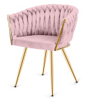 Krzesło plecione Lugano fotel TRECCIA PINK VELVET GOLD