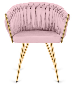 Krzesło plecione Lugano fotel TRECCIA PINK VELVET GOLD