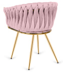 Krzesło plecione Lugano fotel TRECCIA PINK VELVET GOLD