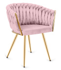 Krzesło plecione Lugano fotel TRECCIA PINK VELVET GOLD