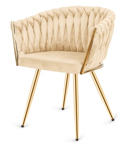 Krzesło plecione Lugano fotel TRECCIA CREAM VELVET GOLD II GATUNEL