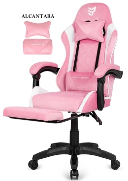 Fotel obrotowy gamingowy XL POKER PRO PINK + WHITE ALCANTARA