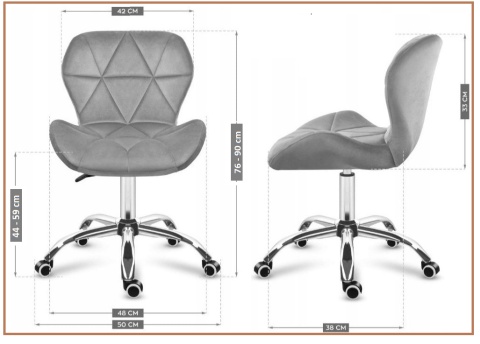 Krzesło obrotowe VASTO OFFICE VELVET DARK GREY ROSE GOLD Krzesło obrotowe VASTO OFFICE VELVET DARK GREY ROSE GOLD