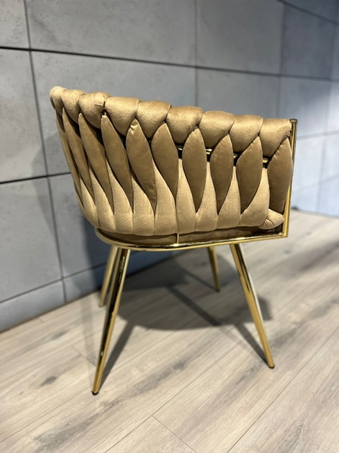 Krzesło plecione Lugano fotel TRECCIA BEIGE VELVET GOLD Krzesło plecione Lugano fotel TRECCIA BEIGE VELVET GOLD