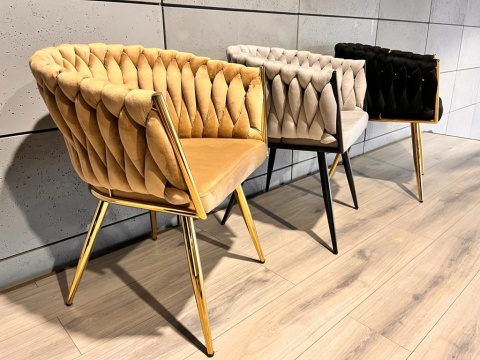 Krzesło plecione Lugano fotel TRECCIA BEIGE VELVET GOLD Krzesło plecione Lugano fotel TRECCIA BEIGE VELVET GOLD