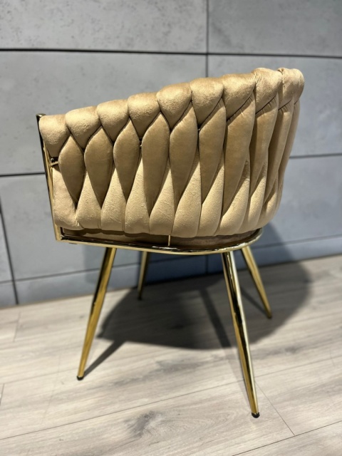 Krzesło plecione Lugano fotel TRECCIA BEIGE VELVET GOLD Krzesło plecione Lugano fotel TRECCIA BEIGE VELVET GOLD