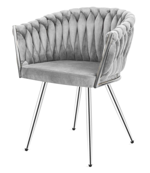 Krzesło plecione Lugano fotel TRECCIA GREY VELVET SILVER Krzesło plecione Lugano fotel TRECCIA GREY VELVET SILVER