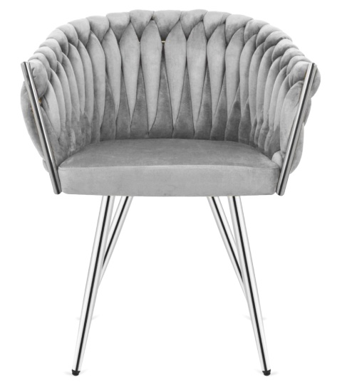 Krzesło plecione Lugano fotel TRECCIA GREY VELVET SILVER Krzesło plecione Lugano fotel TRECCIA GREY VELVET SILVER