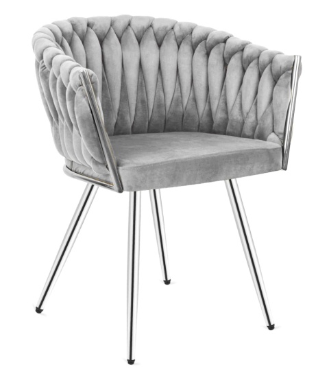Krzesło plecione Lugano fotel TRECCIA GREY VELVET SILVER Krzesło plecione Lugano fotel TRECCIA GREY VELVET SILVER