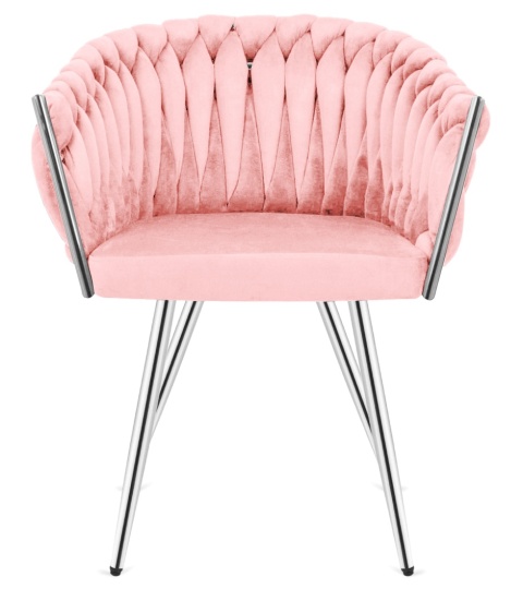 Krzesło plecione Lugano fotel TRECCIA PINK VELVET SILVER Krzesło plecione Lugano fotel TRECCIA PINK VELVET SILVER