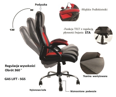 .Fotel obrotowy do biurka CARRERA M ALCANTARA BLACK + RED