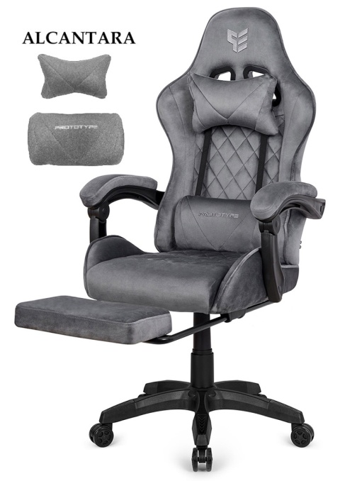 Fotel obrotowy gamingowy XL POKER PRO GREY ALCANTARA OUTLET