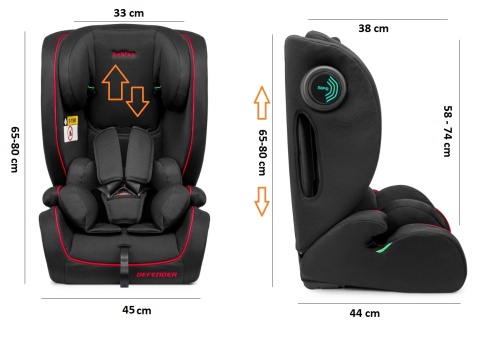 Fotelik samochodowy Bebico DEFENDER RED i-Size 76-150 cm wzrostu (9-36kg) OUTLET