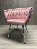 Krzesło plecione Lugano fotel TRECCIA PINK VELVET SILVER