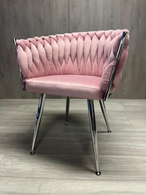 Krzesło plecione Lugano fotel TRECCIA PINK VELVET SILVER