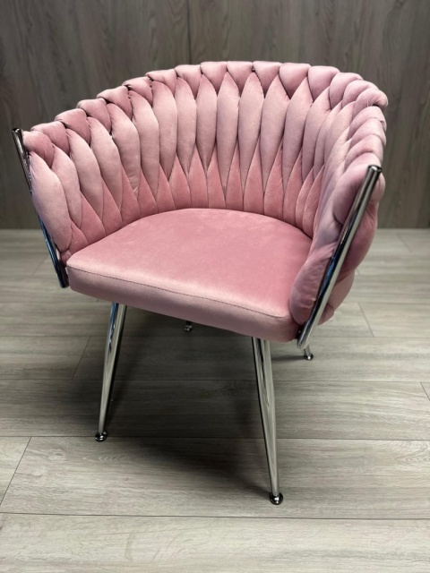 Krzesło plecione Lugano fotel TRECCIA PINK VELVET SILVER
