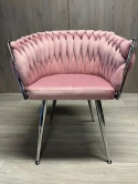 Krzesło plecione Lugano fotel TRECCIA PINK VELVET SILVER