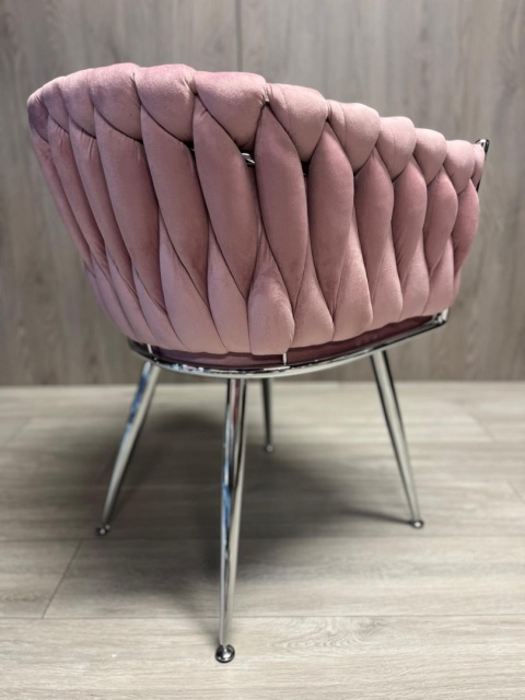 Krzesło plecione Lugano fotel TRECCIA PINK VELVET SILVER