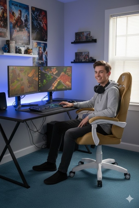 Fotel obrotowy gamingowy ENZO XL BEIGE ALCANTARA ICE