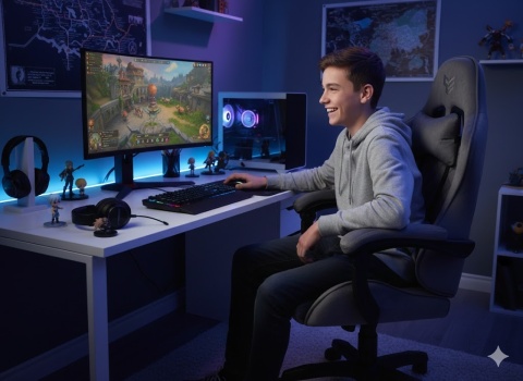 Fotel obrotowy gamingowy XL POKER PRO GREY ALCANTARA