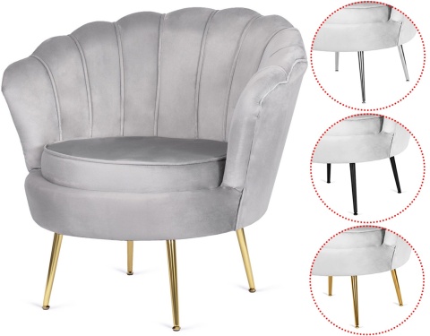 Krzesło Fotel Muszla Lugano DONNA VELVET GREY