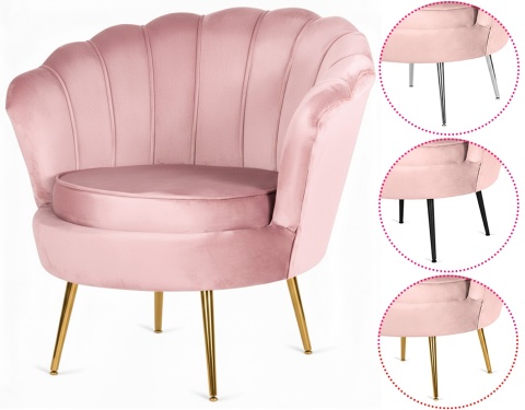 Krzesło Fotel Muszla Lugano DONNA VELVET PINK