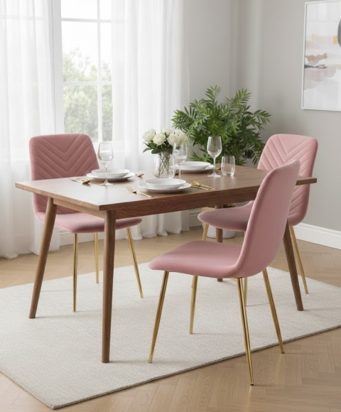 Krzesło tapicerowane TRIO VELVET PINK GOLD