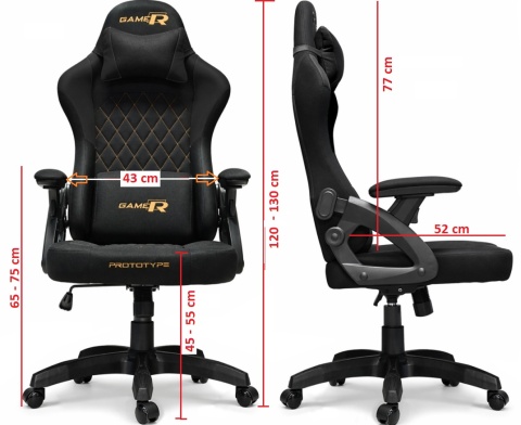 Fotel obrotowy gamingowy DESMO XL BLACK FABRIC