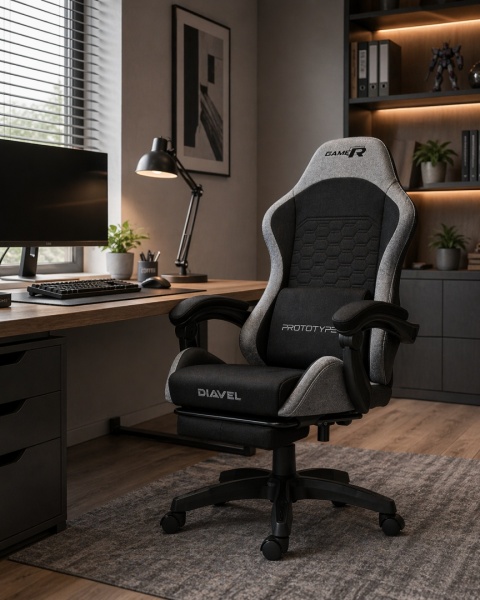 Fotel obrotowy gamingowy DIAVEL PRO FABRIC FULL GREY XL