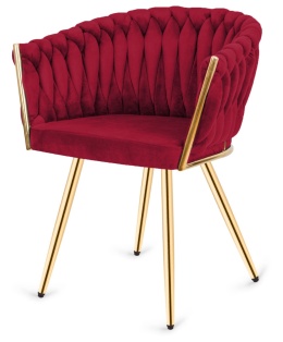 Krzesło plecione Lugano fotel TRECCIA BURGUNDY VELVET GOLD