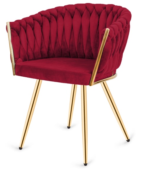 Krzesło plecione Lugano fotel TRECCIA BURGUNDY VELVET GOLD