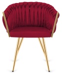 Krzesło plecione Lugano fotel TRECCIA BURGUNDY VELVET GOLD