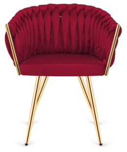 Krzesło plecione Lugano fotel TRECCIA BURGUNDY VELVET GOLD