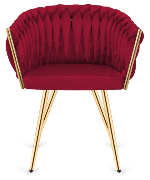 Krzesło plecione Lugano fotel TRECCIA BURGUNDY VELVET GOLD