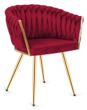 Krzesło plecione Lugano fotel TRECCIA BURGUNDY VELVET GOLD