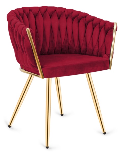 Krzesło plecione Lugano fotel TRECCIA BURGUNDY VELVET GOLD