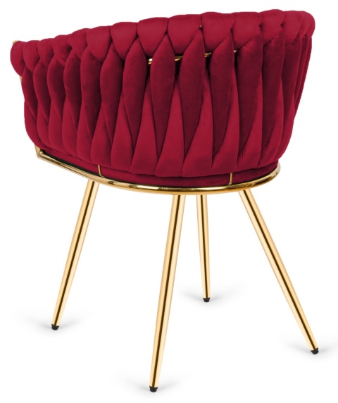 Krzesło plecione Lugano fotel TRECCIA BURGUNDY VELVET GOLD