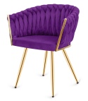 Krzesło plecione Lugano fotel TRECCIA PURPLE VELVET GOLD