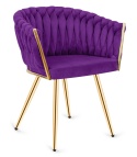 Krzesło plecione Lugano fotel TRECCIA PURPLE VELVET GOLD