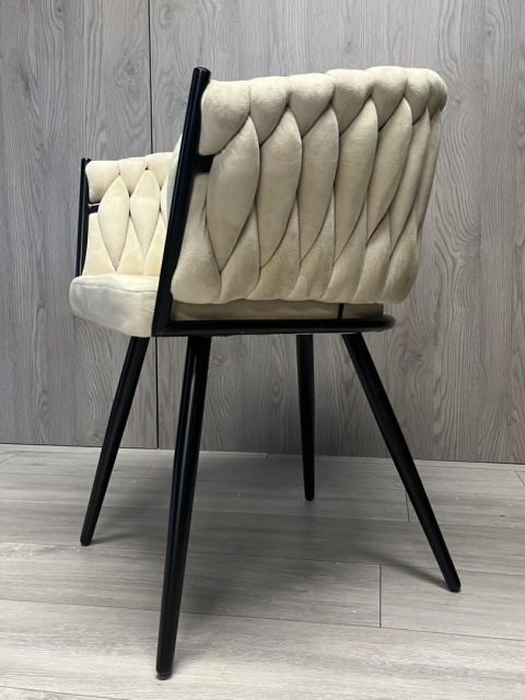 Krzesło plecione Lugano fotel TRECCIA BEIGE VELVET SMOKE