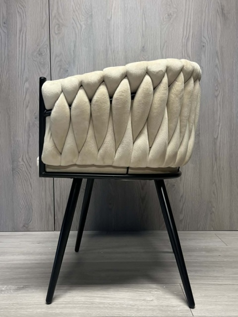 Krzesło plecione Lugano fotel TRECCIA BEIGE VELVET SMOKE