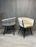 Krzesło plecione Lugano fotel TRECCIA BEIGE VELVET SMOKE