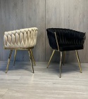 Krzesło plecione Lugano fotel TRECCIA BLACK VELVET GOLD